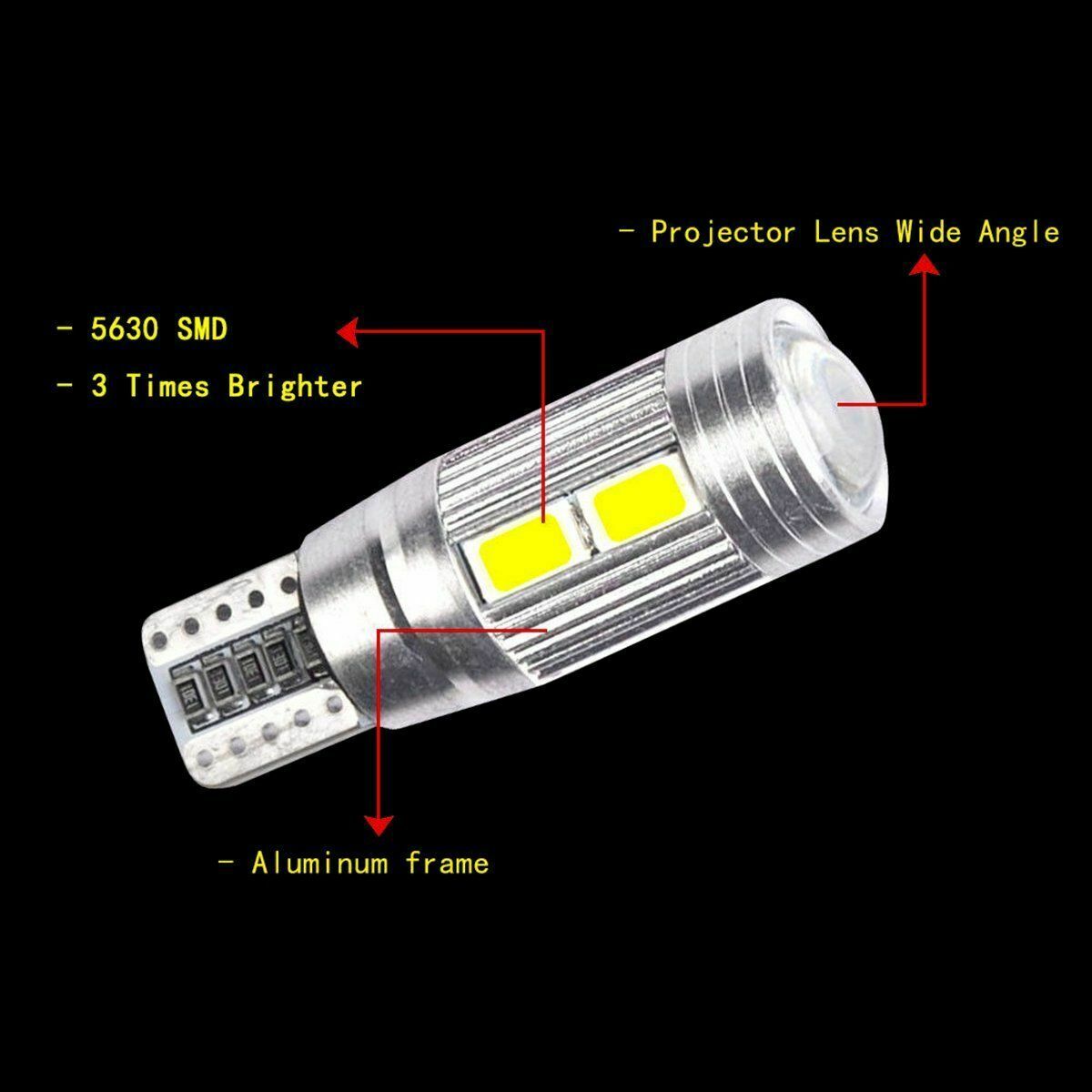 10x 6000K Bright White T10 Wedge 5630 LED Light Bulb W5W Car Side Light Bulb