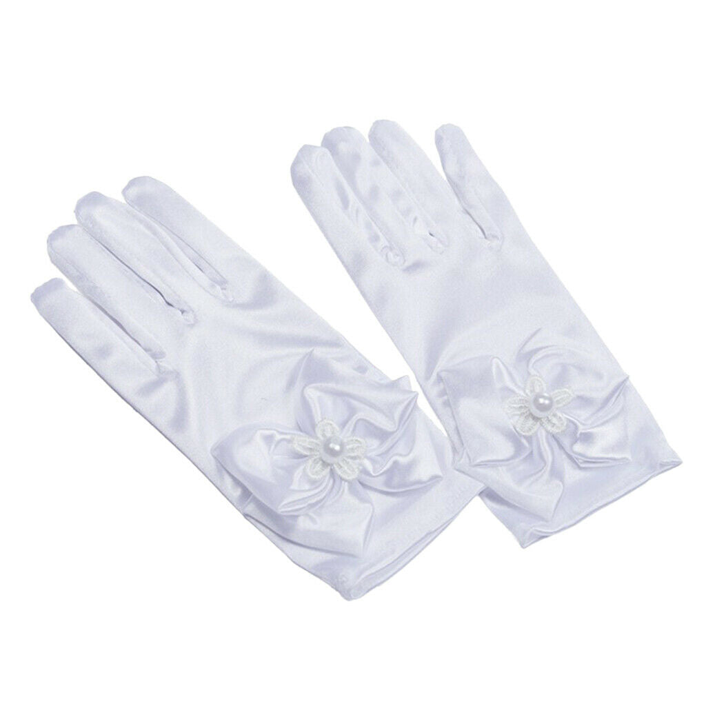 3 Pairs Elastic Bow Flower Girls Bridal Party Dance Dress Up Gloves Costumes