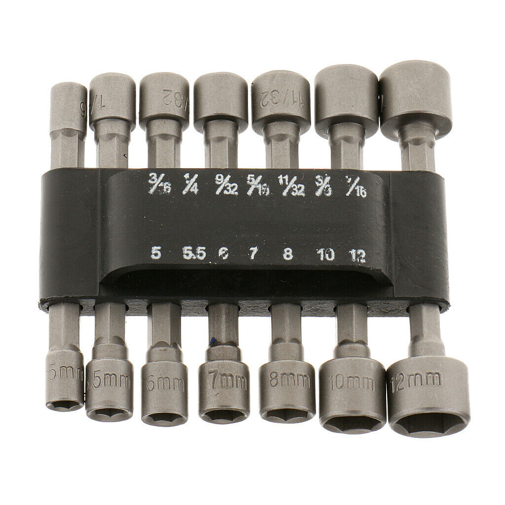 14 Power Nut Driver Drill Bit SAE Metric Socket Wrench Screw 1/4'' Hex Shank