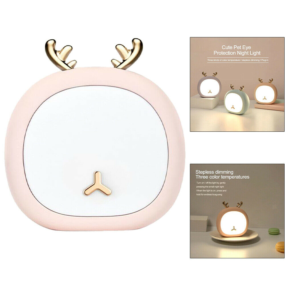 Cute Night Light Animal Nursery Lamp Recharging Gift for Children Pink Deer
