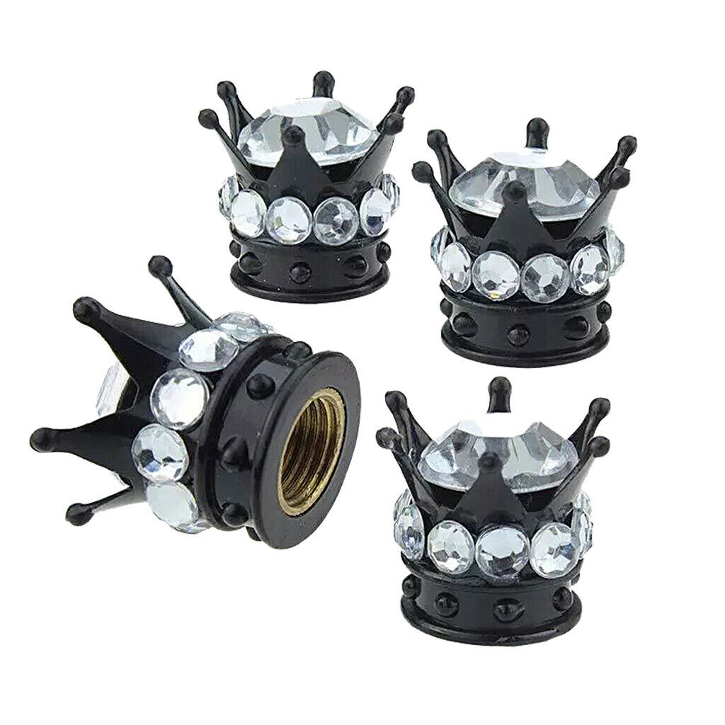4 King Queen Crown Diamond VALVE CAPS Tire Wheel Stem Universal Car White