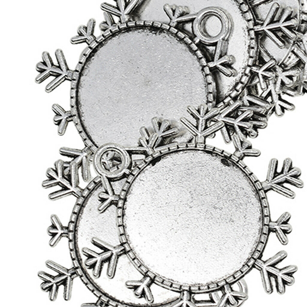 10Pcs 25mm Snowflake Pendant Tray Cameo Glass Cabochon Setting Blanks Bezels