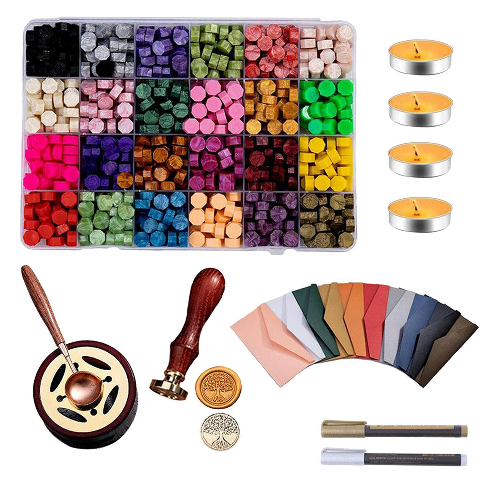 Retro Wax Sealing Beads Stamp Kit for Wedding Letter Card DIY Craft Gift Set