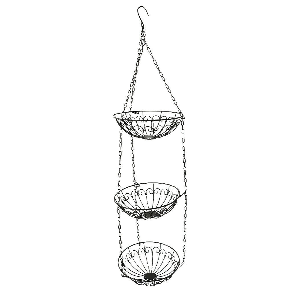 Iron Hanging Fruit Basket Vegetable Storage Organizer 3 Tier, Round, For Kitchen