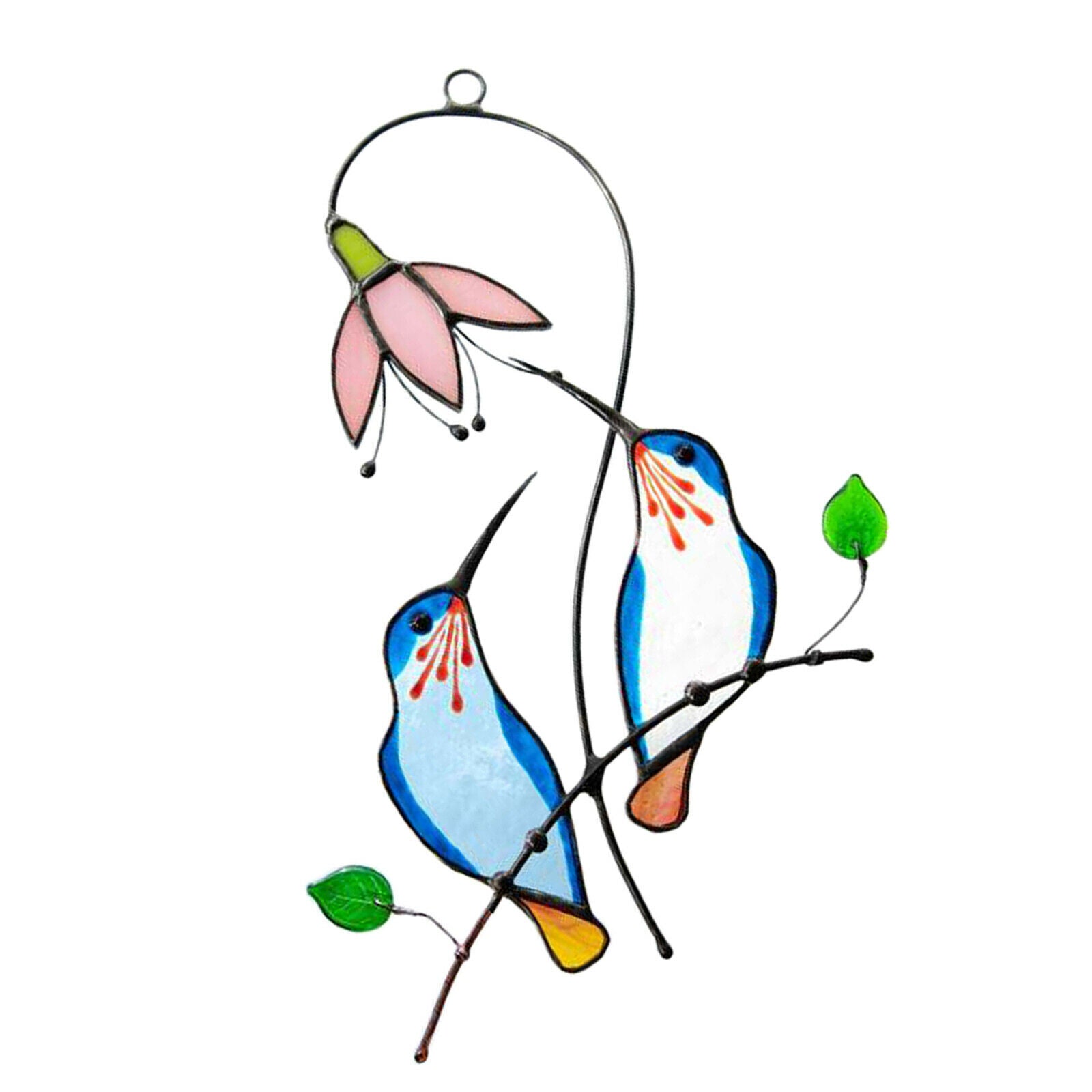 Blue Hummingbird Stained Glass Suncatcher Outdoor Garden Decor 7"x5.5"
