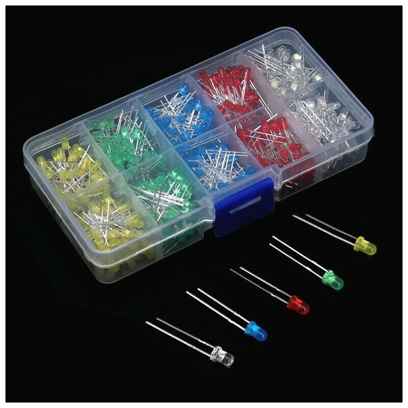 3mm LED 500 pcs red green yellow blue white light emitting diodes W9D1