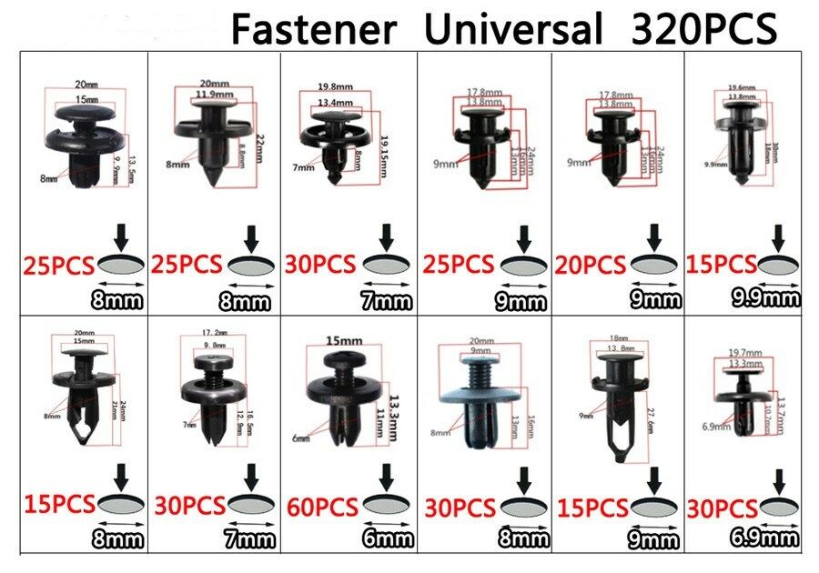 320Pcs Mixed Auto Fastener Clips Retainer Rivet Car Bumper Door Panel Fender