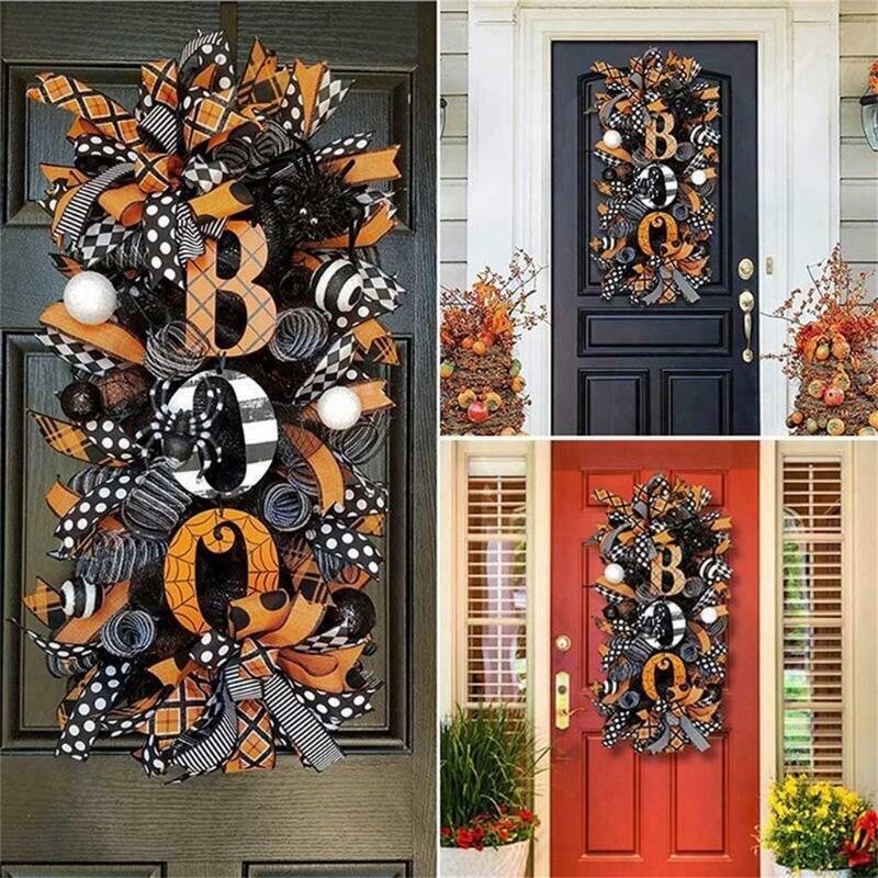 Halloween Wreath Rattan Material Door Hanging for Halloween Ghost Party Crafts