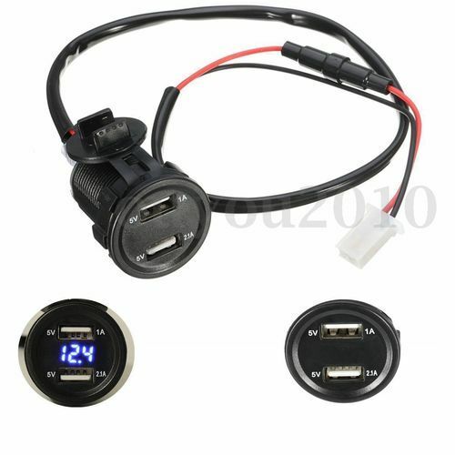 12V Blue LED Car Motorcycle Dual USB Charger Socket & Digital Voltage Voltmeter