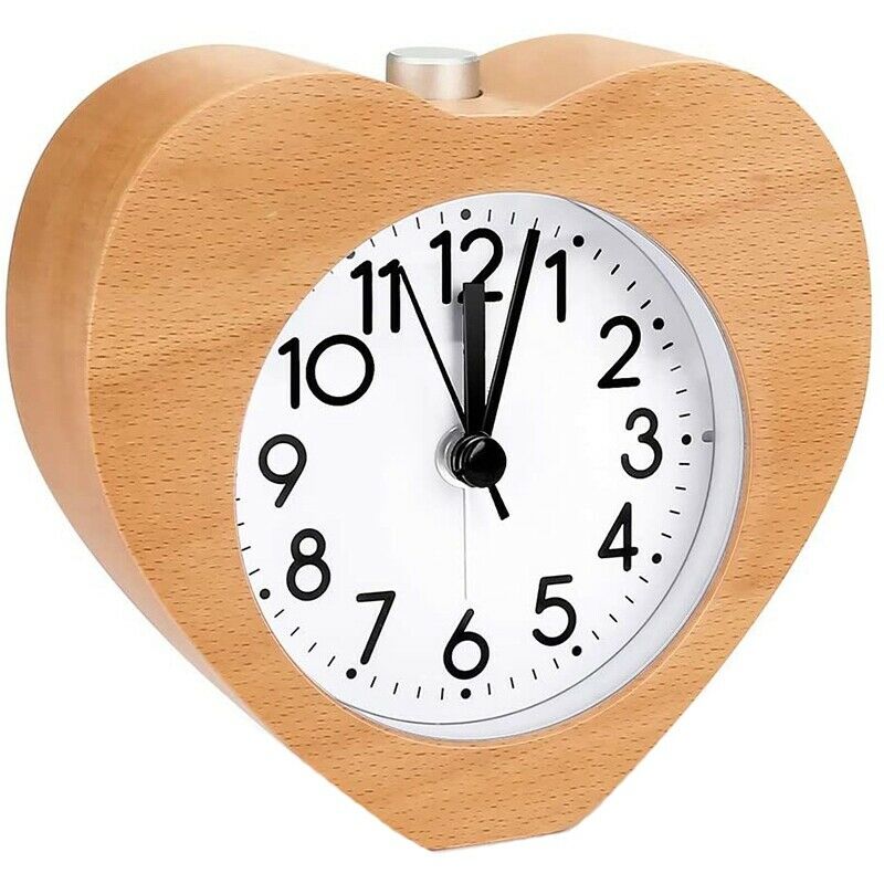 Wood Alarm Clock Classic Retro Table Clock with Heart Design Silent Desktop C5E5