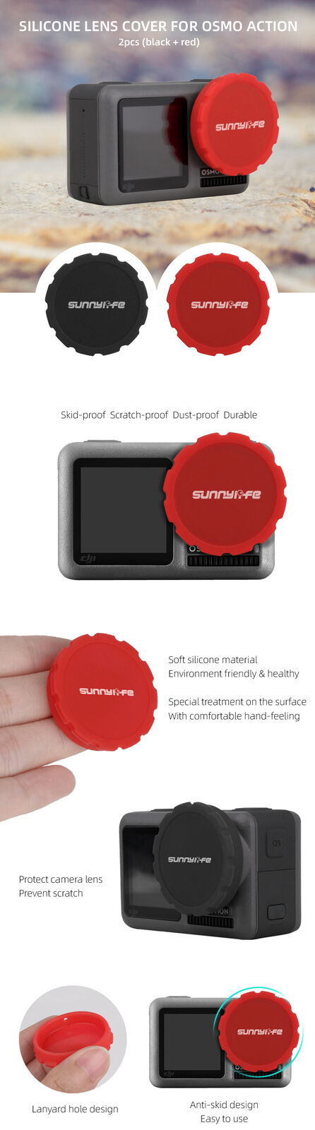 Lens Cover Cap for DJI OSMO ACTION Camera Silicone Protective Lens Cap 2 Pieces