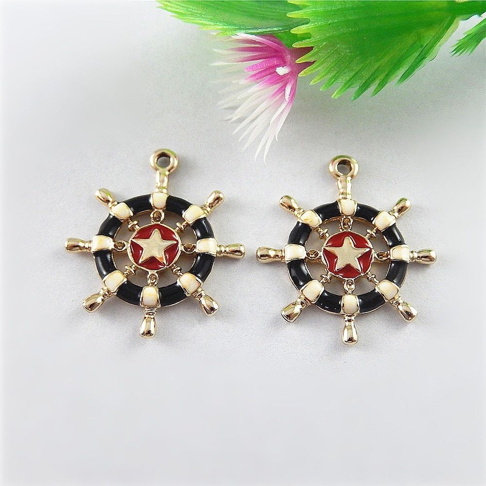 10pcs Enamel Alloy Rudder Wheel Charms Pendant Necklace Jewelry Making 51531