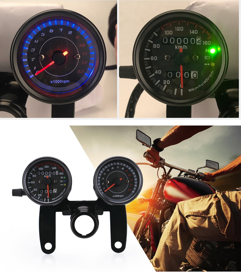 Motorcycle Odometer 2 in 1 LED Backlight Odometer & Tachometer Speedometer