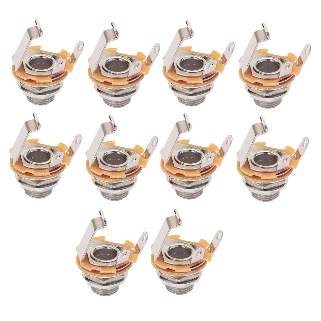 Electric Guitar Nickle Mono Input Output   Socket 6.35mm 1/4inches 10 Pcs