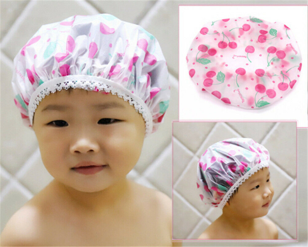 2 Pc Kids Children Shower Cap Waterproof Elastic Bath Hat Cleaning Hat Cu.l8