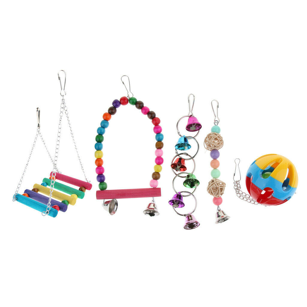 Set Of 5Pcs Bird Parrot Toys Set Swing Perches Bells Ball