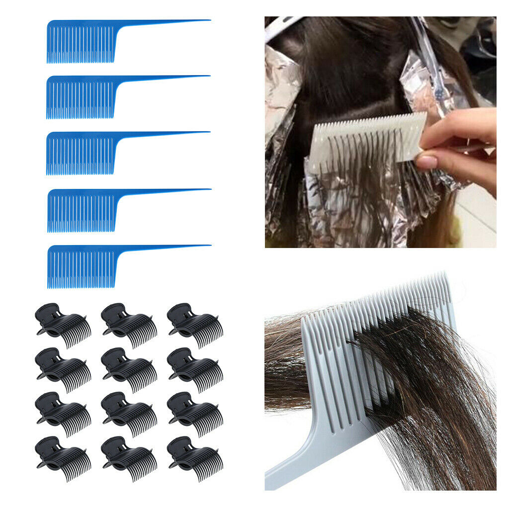 5pcs Weave Foiling Hair Comb with Hair Curler Clips Barbers Hair Coloring