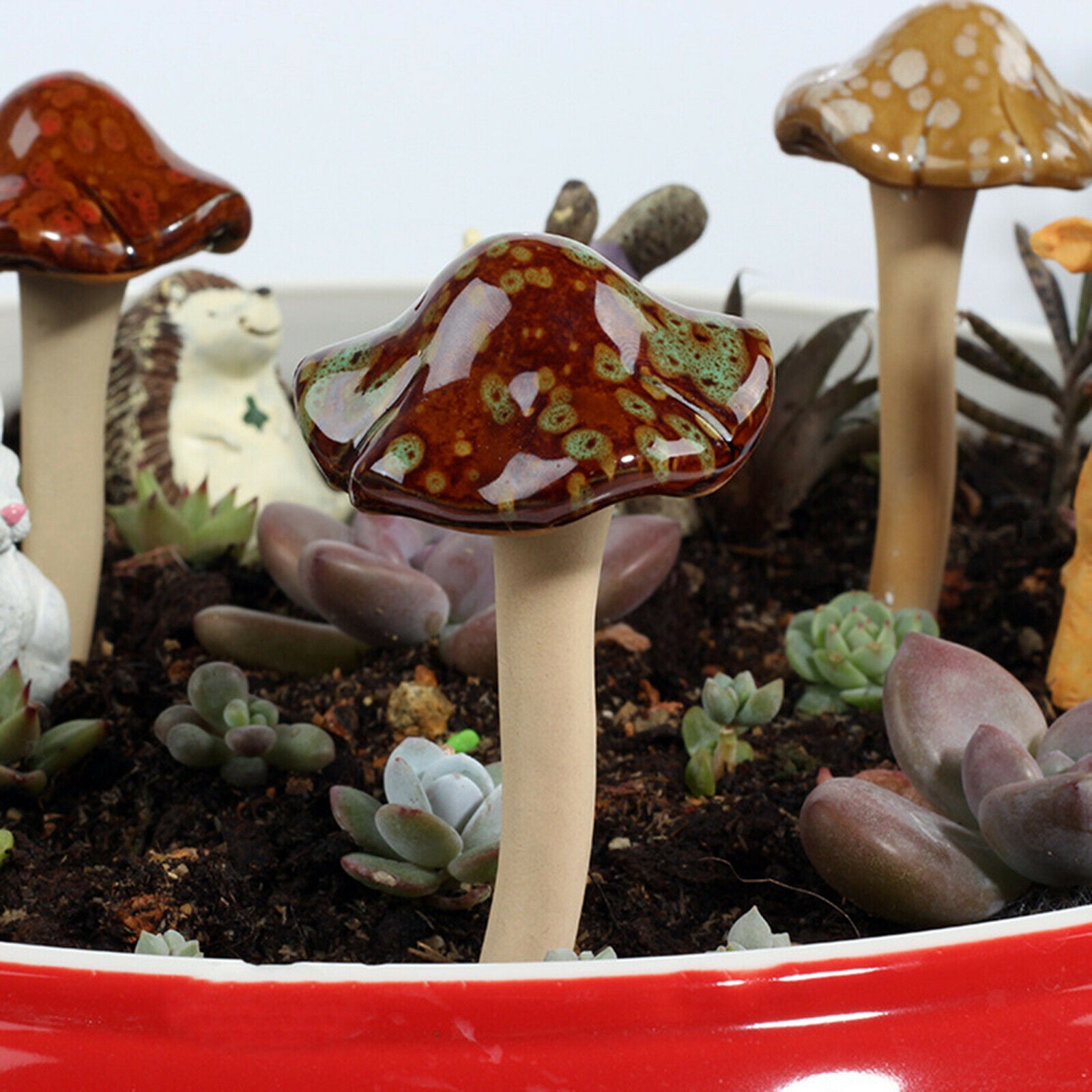 Small Ceramic Mushrooms Garden Decor Pottery Ornament for Fairy Garden