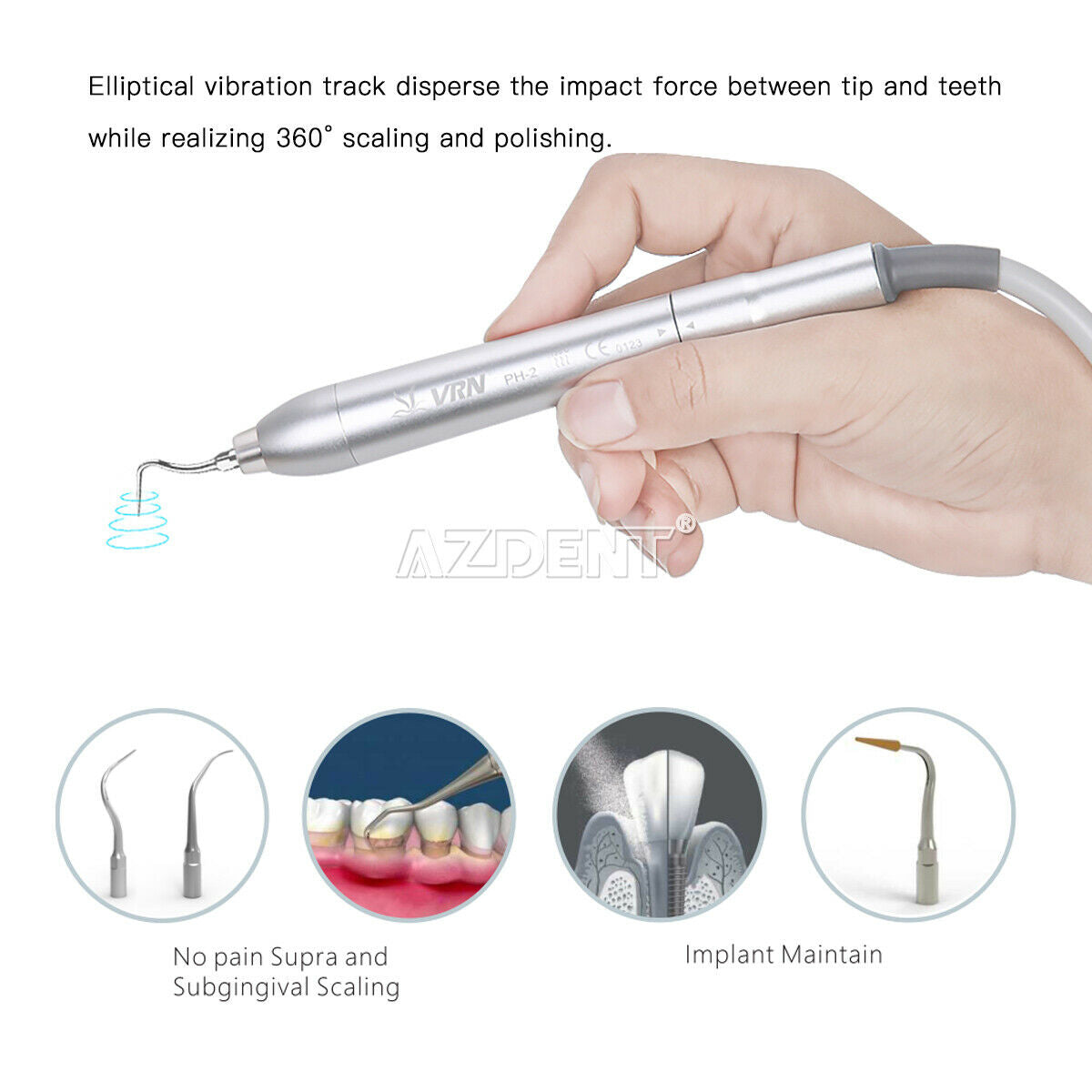 Dental LED Ultrasonic Scaler With Air Polisher VRN-Q6+5pcs Handpieces+62pcs Tips