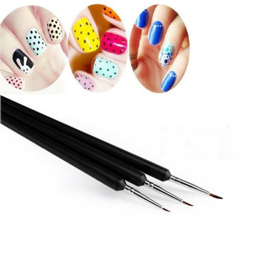 3Pcs Dotting Painting Drawing UV Gel Liner Nail Art Pen Polish Brush Accessories