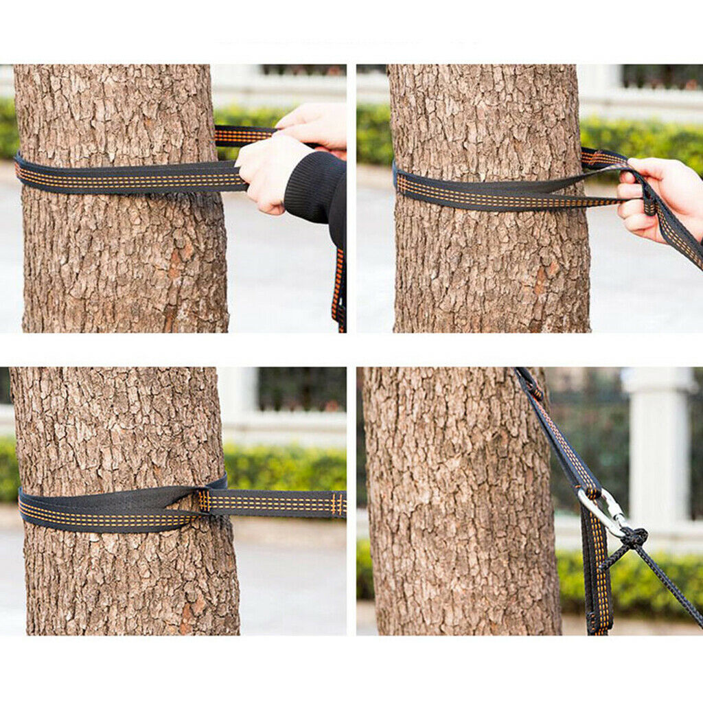 Hammock Bed Rope Tree Strap Strong Hanging Outdoor Camping Tool Hooks Orange