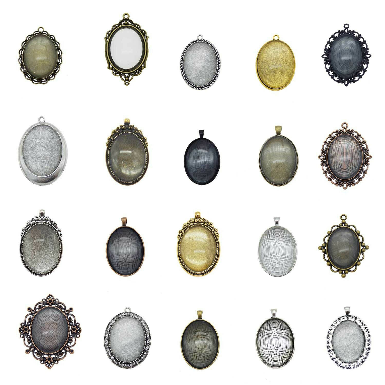 4Sets/lot Alloy Mixed Assorted Oval Setting Blank Tray Glass Cab Pendant Jewelry