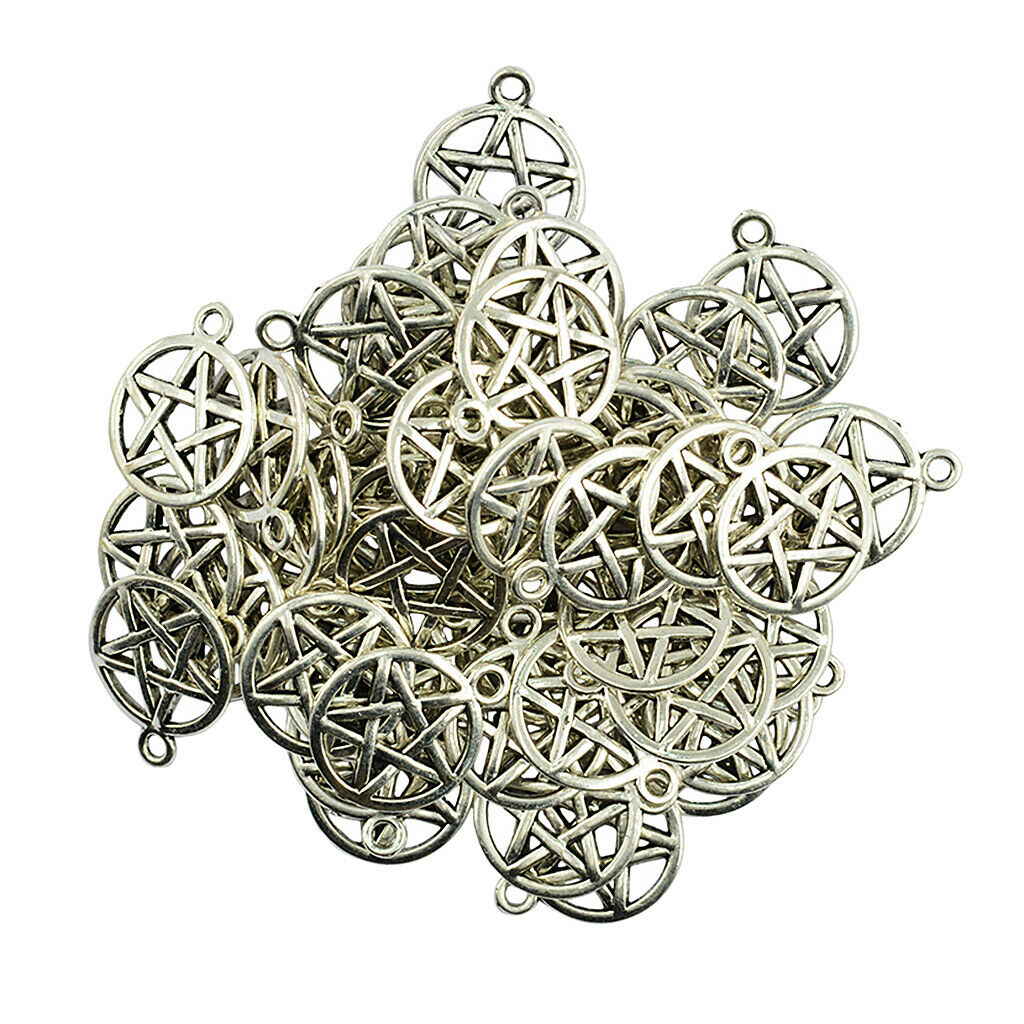 50x Round Star Pentacle Pendant Charms Alloy Necklace Pendant Base DIY Crafts