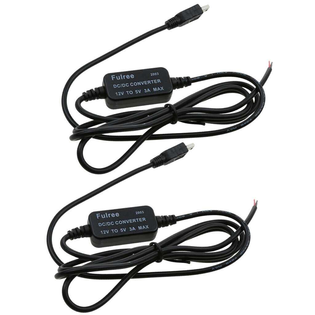 2x DC 12V to 5V Mini USB Wire Cable Car Charger for Camera Recorder DVR 1m