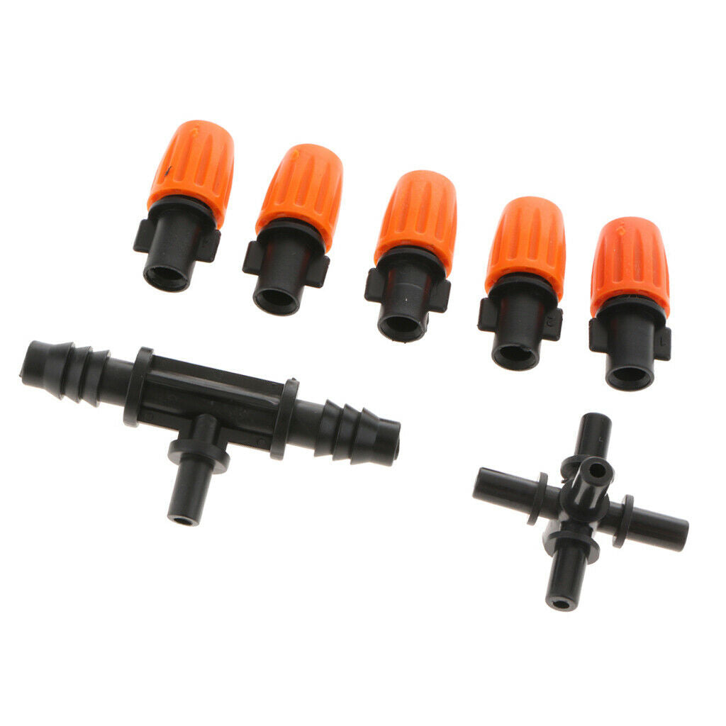 3x Five Outlet Atomizing Orange Nozzle +8/11 Flat Mouth Tee Adjustable Fog Mist