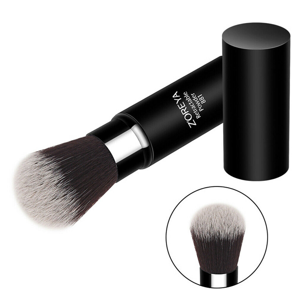 Retractable Kabuki Travel Foundation Brush for Blush Bronzer Powder Black