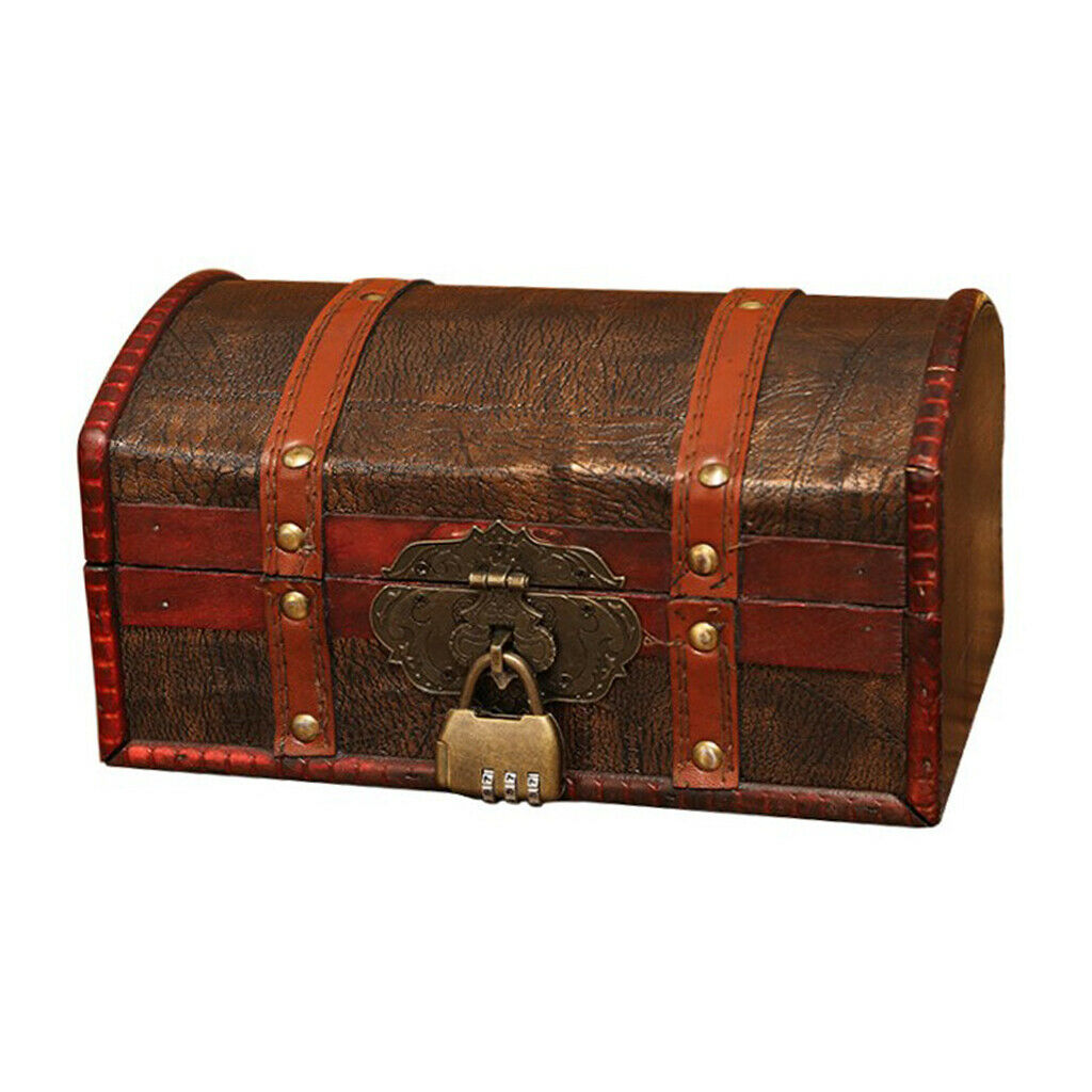 Retro Wooden Treasure Chest Necklace Photos Password Storage Case Boxes