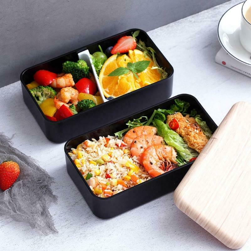 Wooden Cover Double-layer PS PP PE Material Lunch Boxes Microwavable for Student