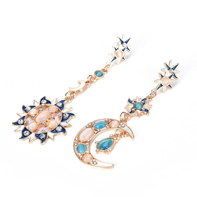 Fashion star sun and moon crystal diamond stud pendant beautiful earring.l8