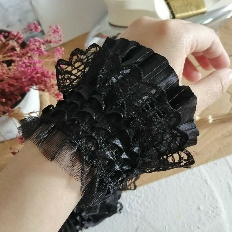 Lace Trim Fabric Pleated Ruffle Frill Sewing Elastic Lolita Sleeve Gothic DIY