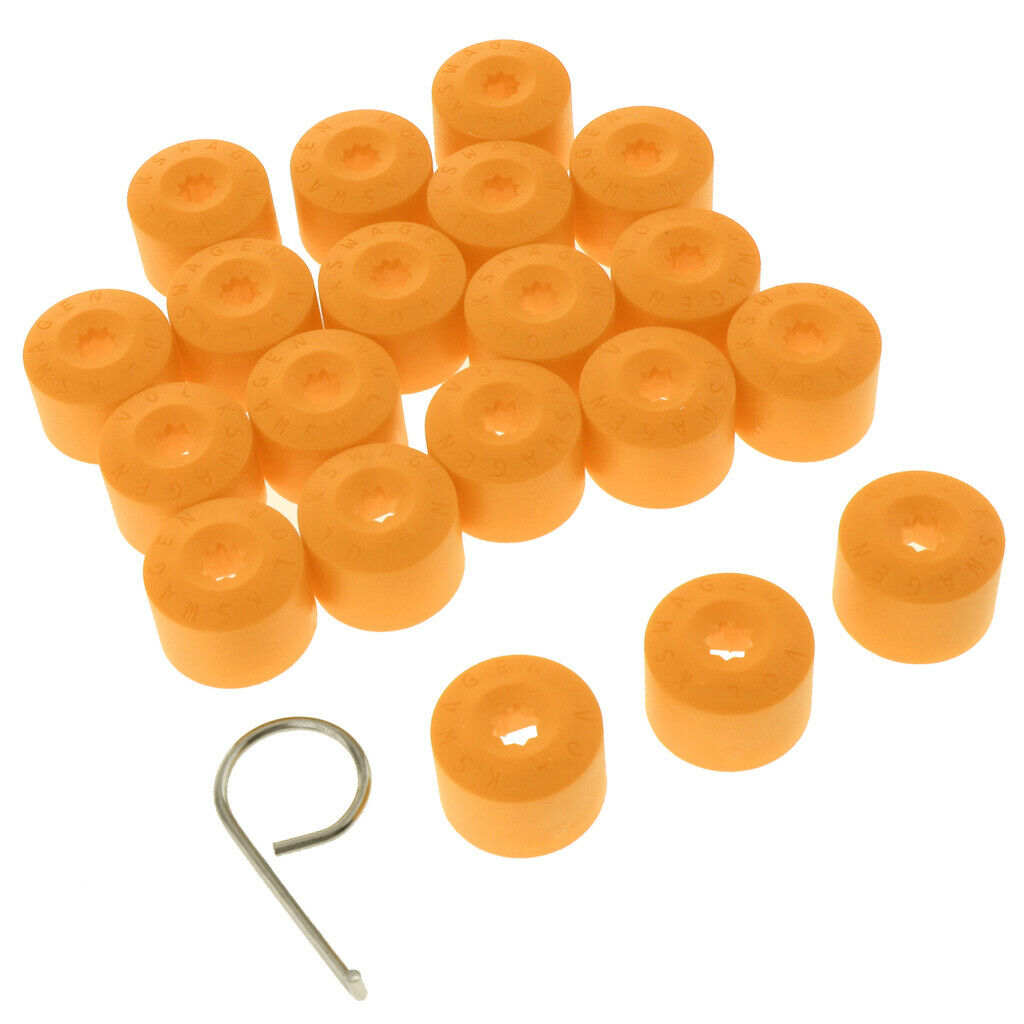 20PCS Wheel Nut Bolt Tire Screw Cap Dust Cover+Tool for VW Golf Yellow