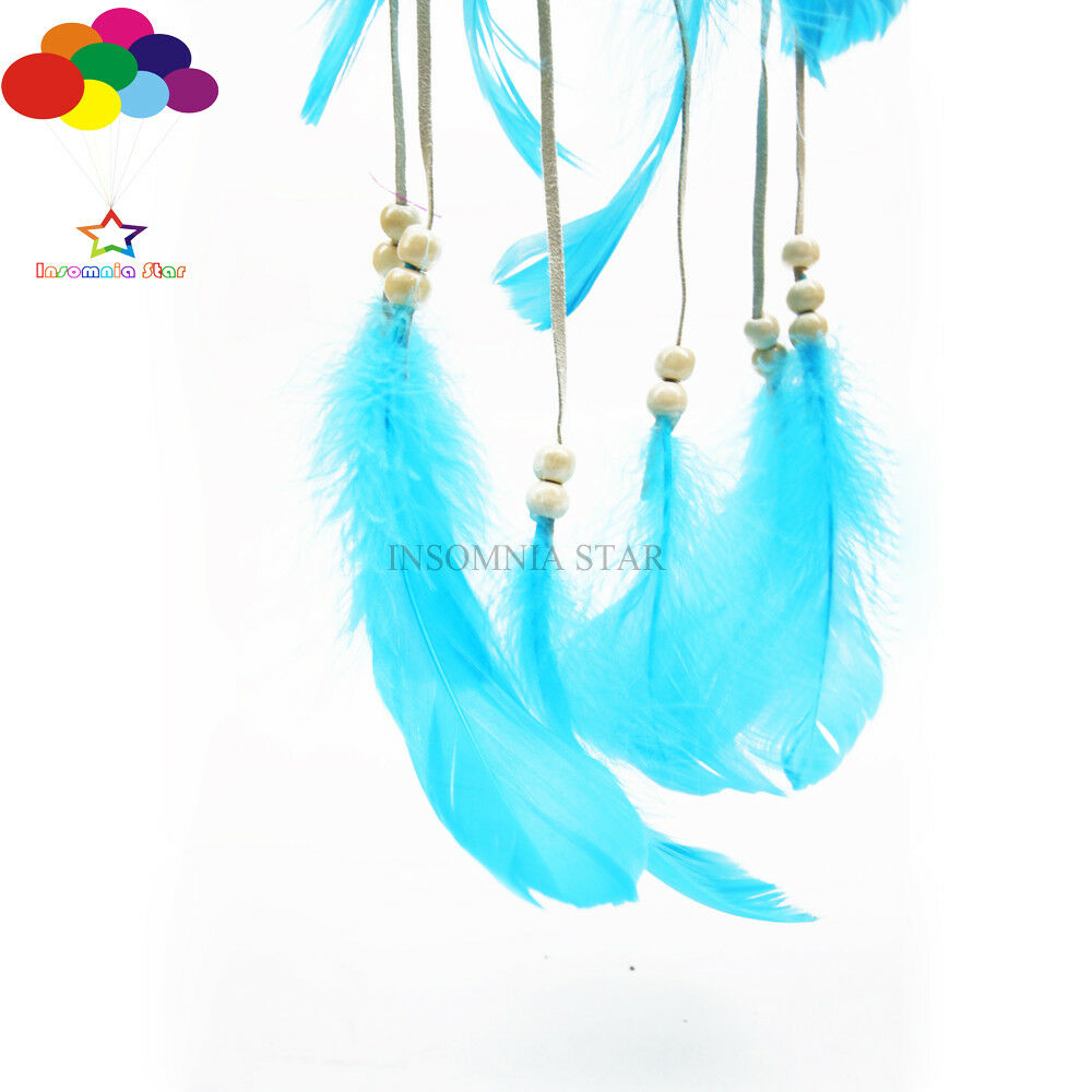 Boho Dream Catcher Circular lake blue Goose Feather Wall Hanging Dreamcatcher