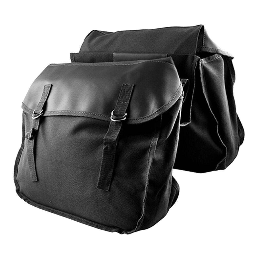 Motorbike Touring Saddle Bag Waterproof Motorcycle Canvas Pannier Black