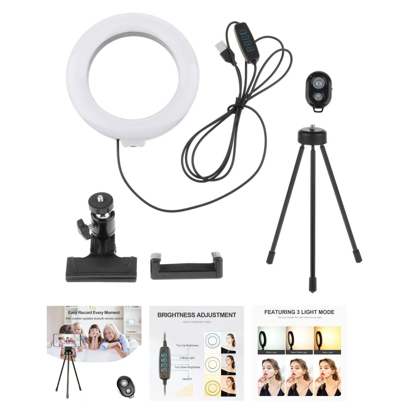 6" Selfie Ring Light Mini Led Ringlight Lighting with Clamp for Live Stream