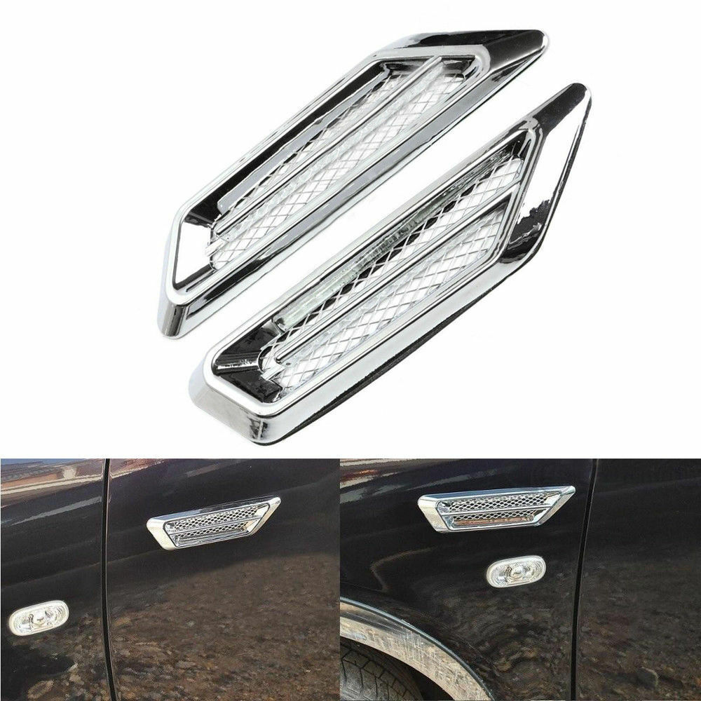 2pcs Universal Chrome Car Auto SUV Air Flow Fender Side Vent Decor Stickers DIY