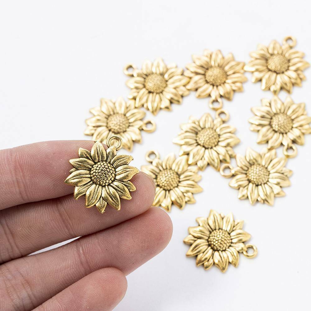 Lots 10x Sunflower Beads Charms Golden DIY Necklace Bracelet Jewelry Making@