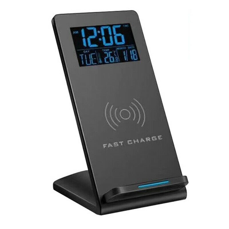 Desk Clock with Time/Temperature Display & Wireless Charging Pad Dock for IOL5O5