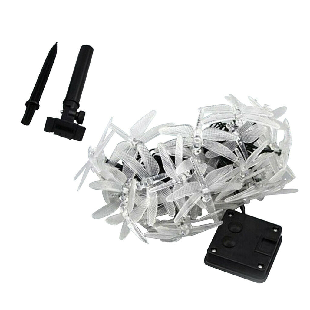 Outdoor Solar Power 20 LED String Lights Dragonfly Waterproof Lamp White