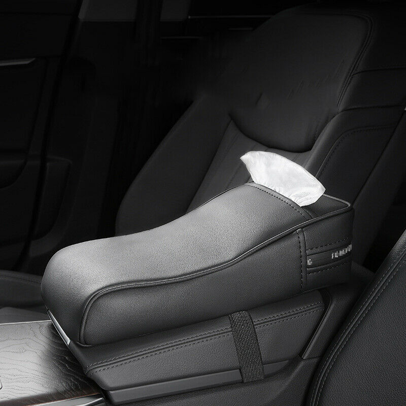 1x Memory Foam Car Armrest Cover Consoles Tissue Storage Pillow Cushion PU Black