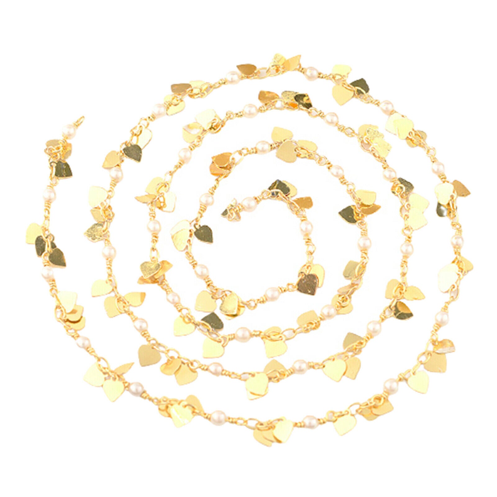 Pearls Beads Heart Charms Handmade Link Chain for