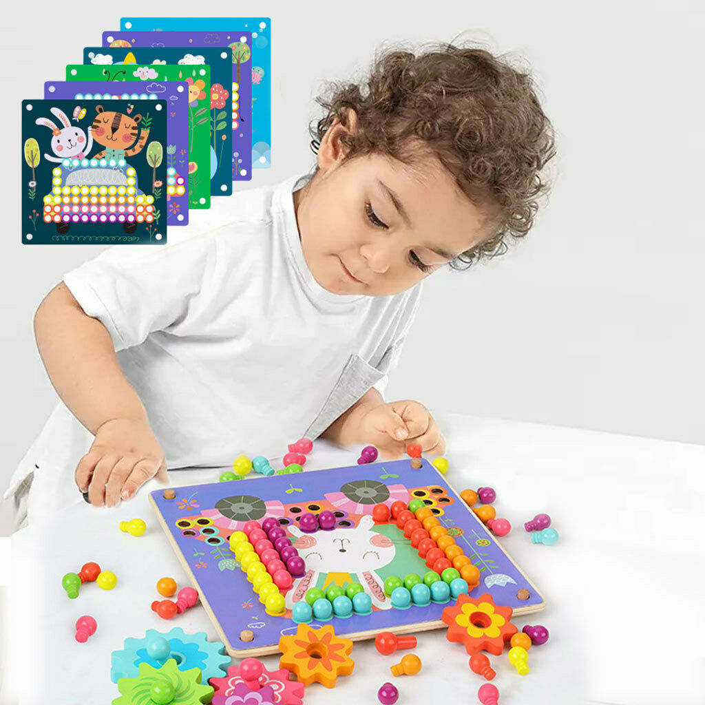 Mushroom Nail Beads Puzzle Toys Puzzle Games Wood Board Bead Game for Kids