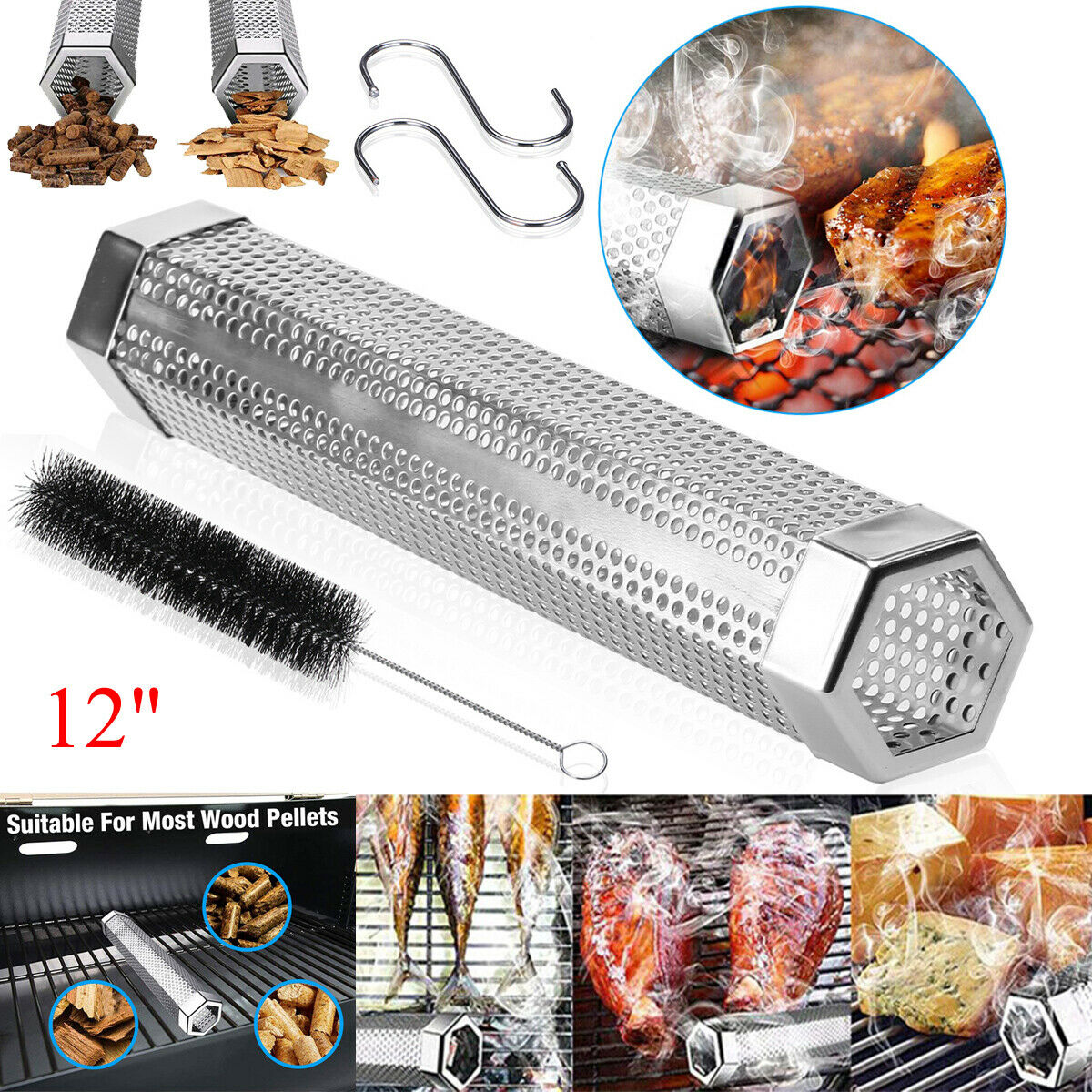 12" Stainless Steel Outdoor Wood Pellet Grilling Smoker Tubes Pipe BBQ Smoke Box