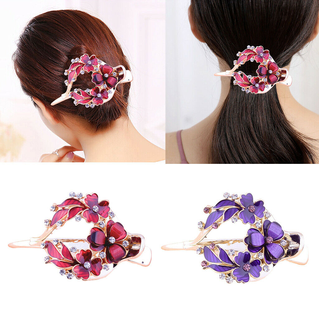 2pcs Lady Strong Floral Hair Clip Crystal Thin Hair Pin Clamp Hair Jewelry