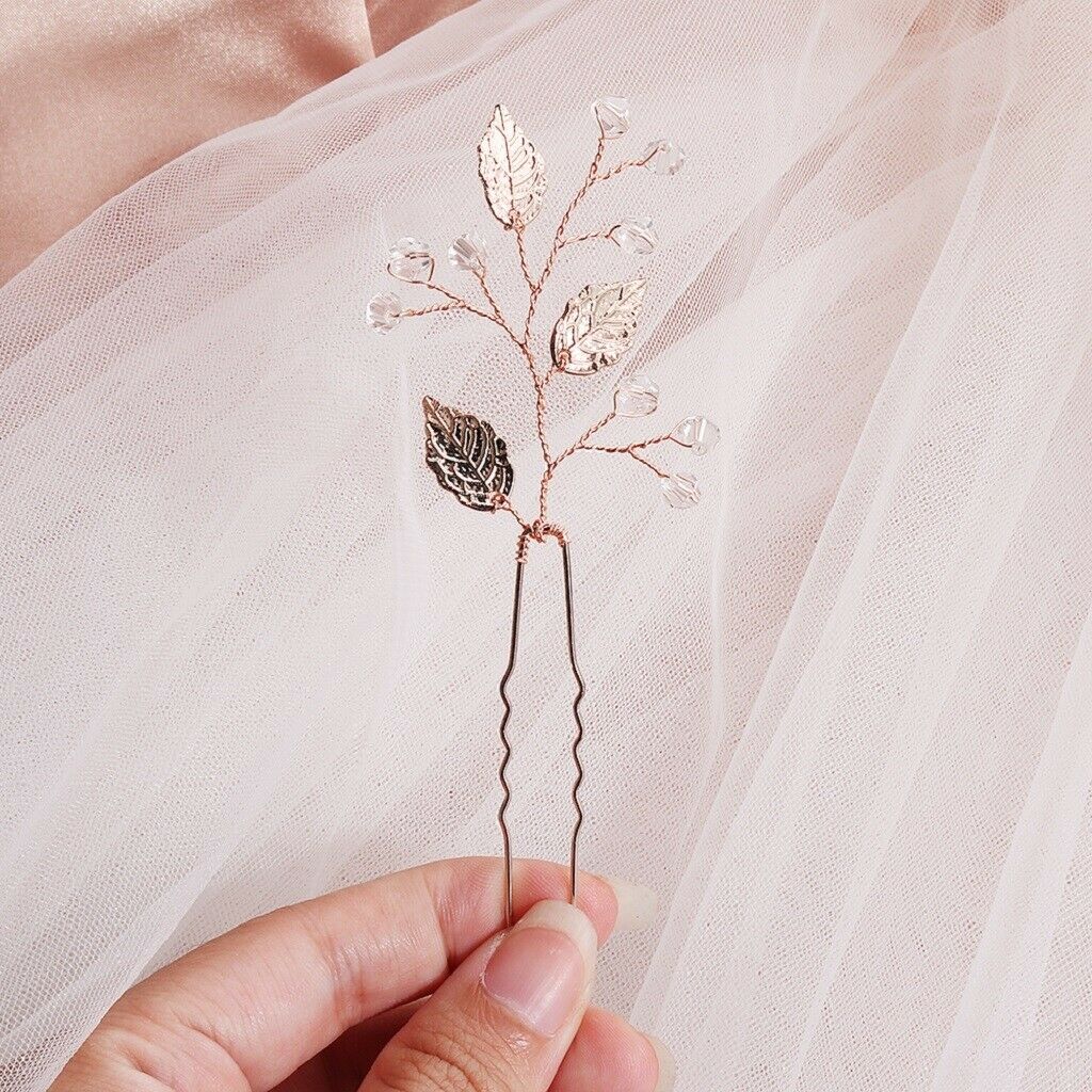Stunning Leaf Charm Hairpin Tiara Barrette Bridal Prom Hairclip Hair Stick