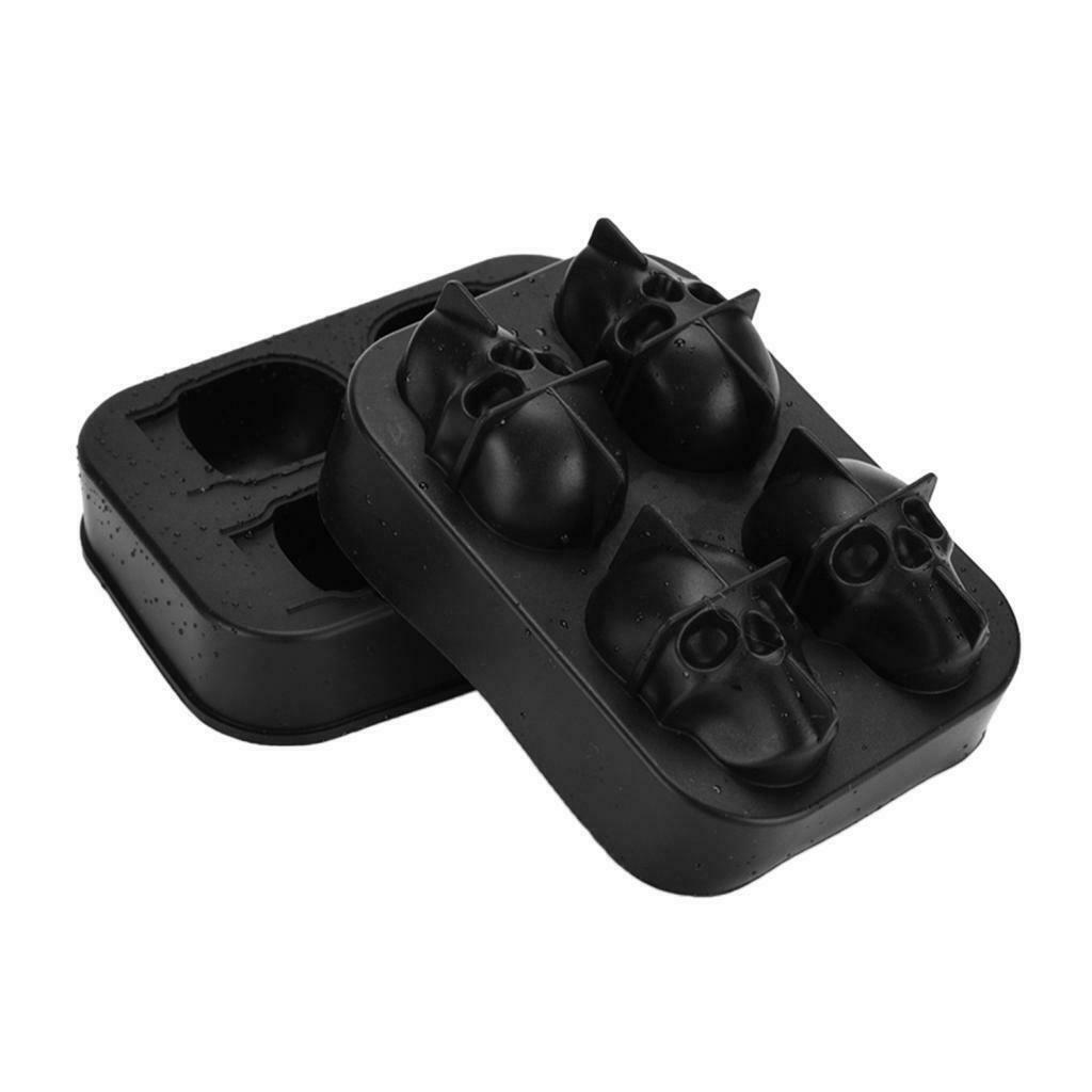 Soft Silicone Skeleton Ice Cube Maker Tray Cake Making Mold Box W/ Lid Black