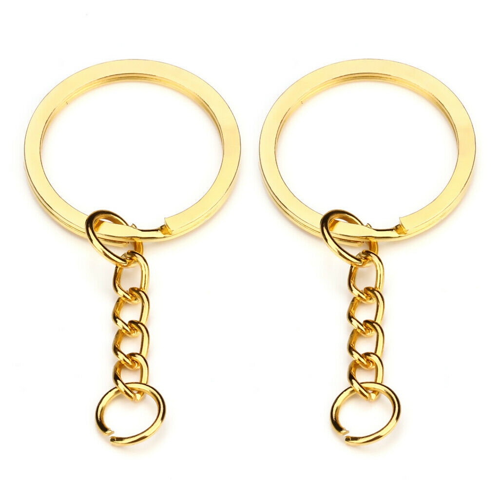 20x Split Rings Key Ring Blank 30mm With Metal Hoop Loop With Chain Golden DIY
